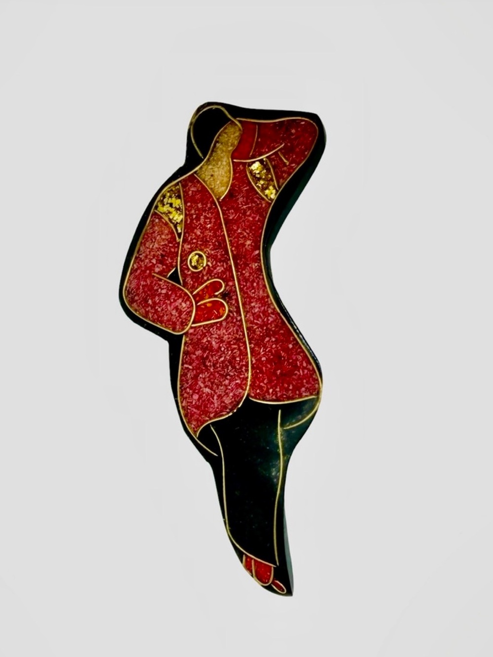Vintage Sawdust Brooch
Art Deco Style Lady Black Red